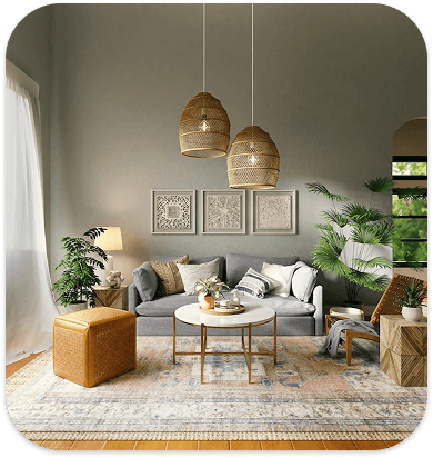 Modern living room with plants